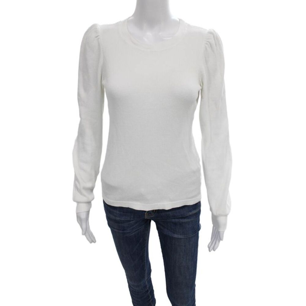 Amo Womens Basic Long Sleeve T-Shirt White Crew Neck Size S
